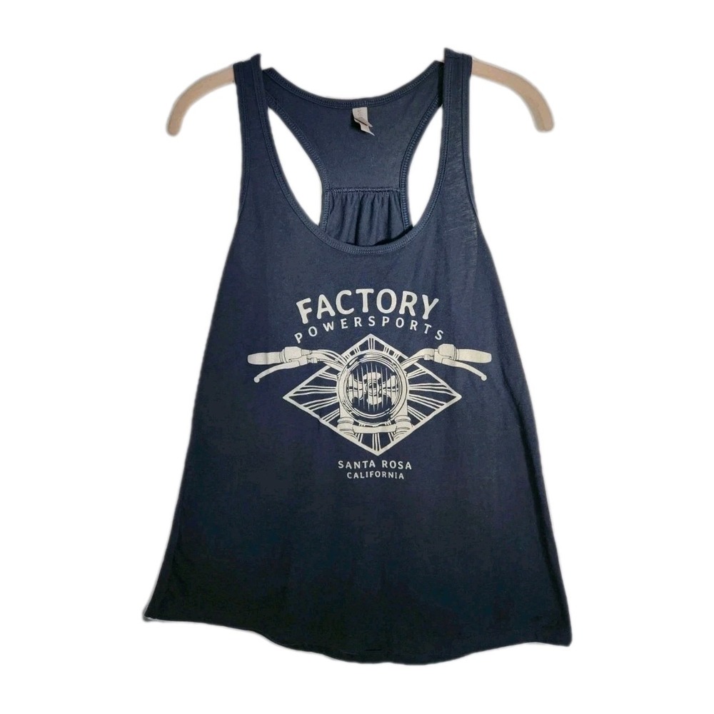 Factory Powersport Women's Medium Racerback‎ Tank Top Blue Motorcycle Graphic